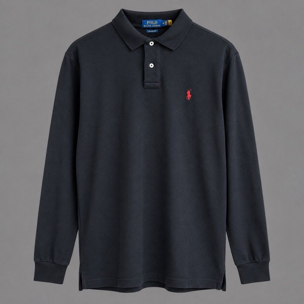 Polo Ralph Lauren Classic Fit Black Long Sleeve Polo Shirt Mens XL Red Pony Logo